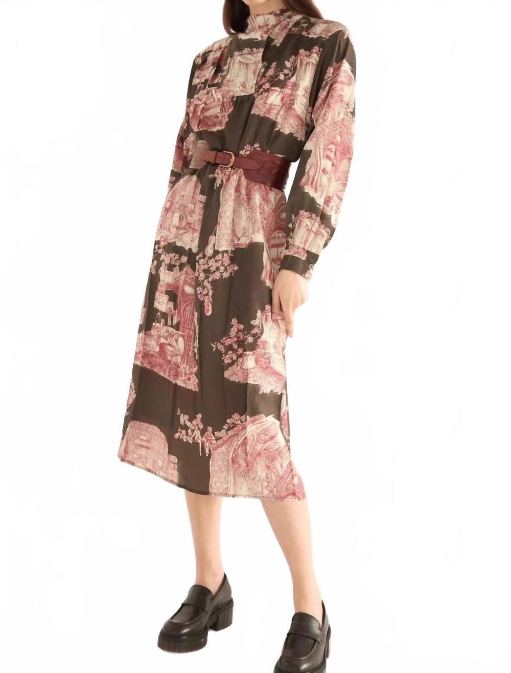 NEW COTELAC heart strings midi dress in brown pink